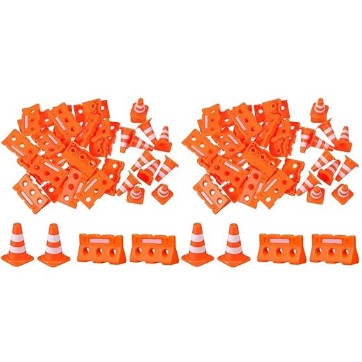 TOPPERFUN 48Pcs Mini Plastic Traffic Cones, Miniature Fence Barricade Signs, Construction Road Sm... | Amazon (US)