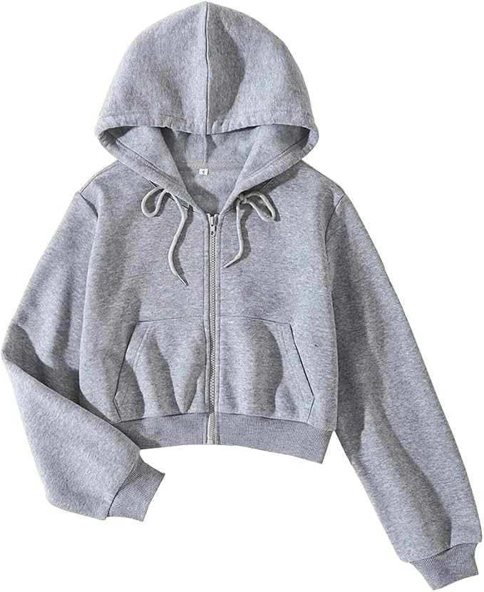 LOFAAC Women Fleece Full Zip Up Cropped Hoodie Sweatshirt 90s Long Sleeve Drawstring Hooded Crop ... | Amazon (US)