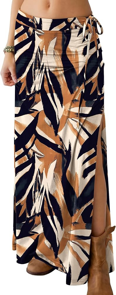 ANRABESS Womens Maxi Skirts High Waisted 2026 Summer Boho Floral Beach Flowy Side Slit Long Skirt... | Amazon (US)
