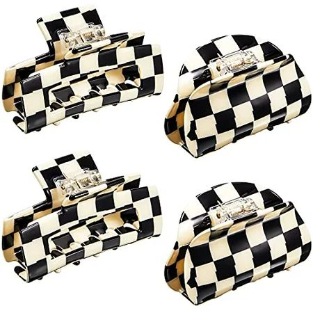 4 Pieces Checkered Hair Claw Clips Non Slip Hair Jaw Clip Large Rectangular Hair Barrettes for Thick | Walmart (US)