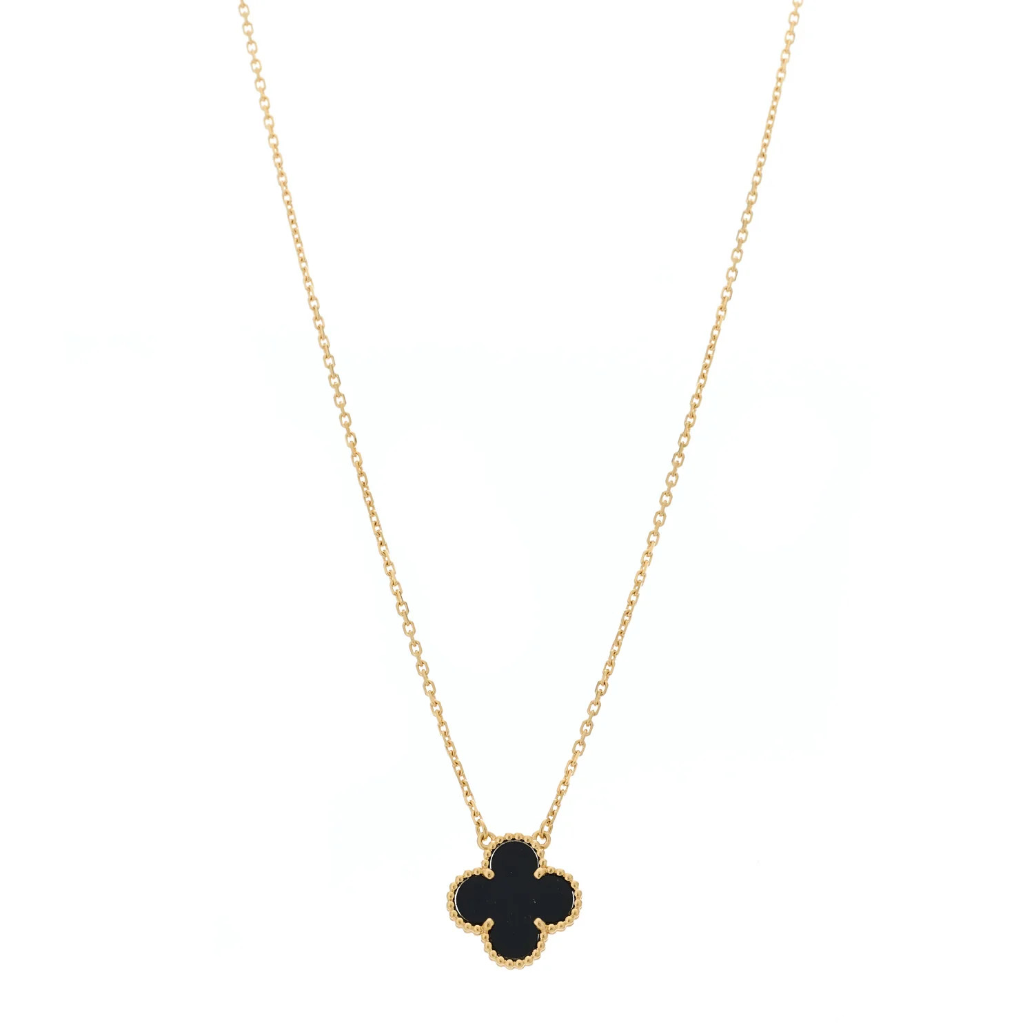 18K Yellow Gold Black Onyx Vintage Alhambra Pendant Necklace | FASHIONPHILE (US)