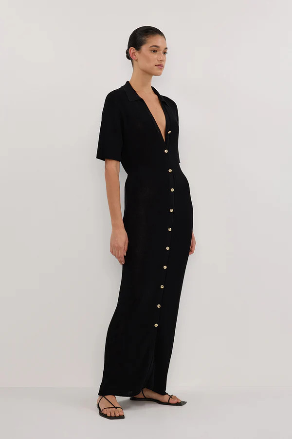 LIAM BLACK KNIT POLO MAXI DRESS | DISSH