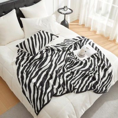 Cozy Zebra Animal Print Throw Blanket Soft Knitted Blankets for Couch, Black(Throw) - Snuggle Sac | Target