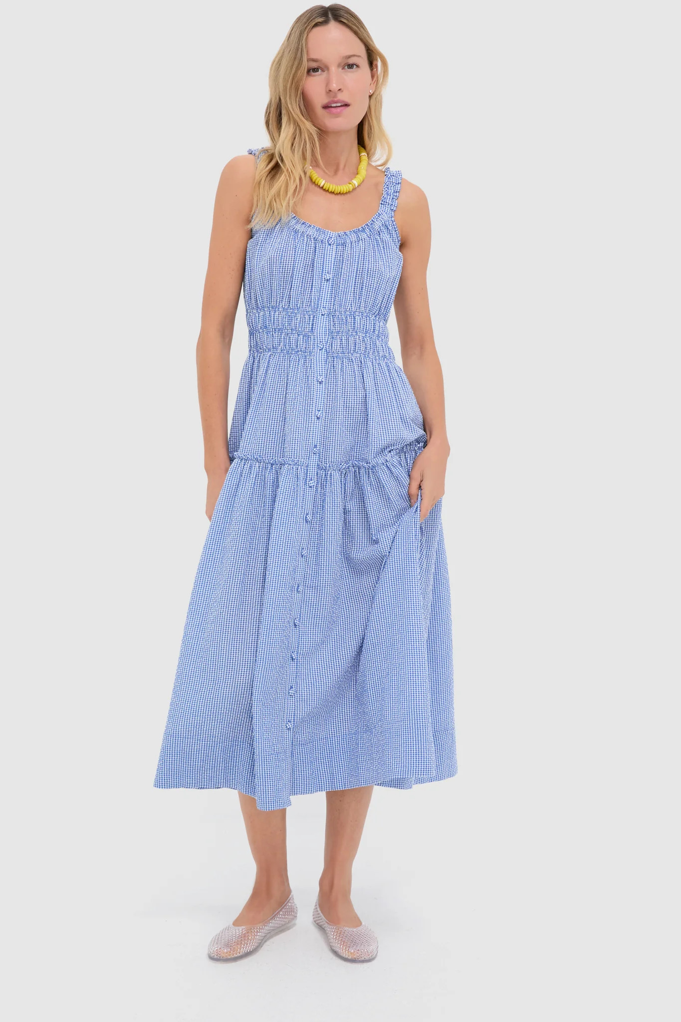 Blue and White Gingham Seersucker Landis Midi Dress | Tuckernuck (US)