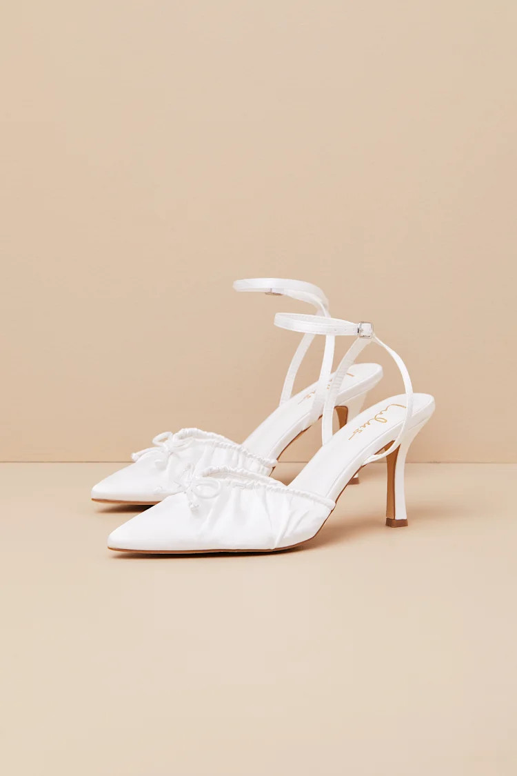 Issoria White Satin Bow Ankle Strap Pumps | Lulus
