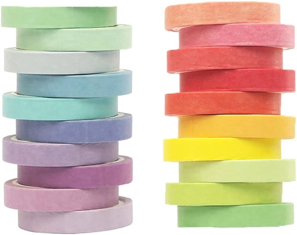20 Rolls Washi Tape Set, Rainbow Washi Tape Colorful Masking Tape 7.5mm Wide, Thin Decorative Tap... | Amazon (US)