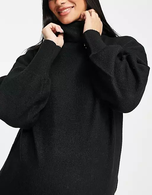 Pieces Maternity volume sleeve high neck sweater dress in black | ASOS (Global)