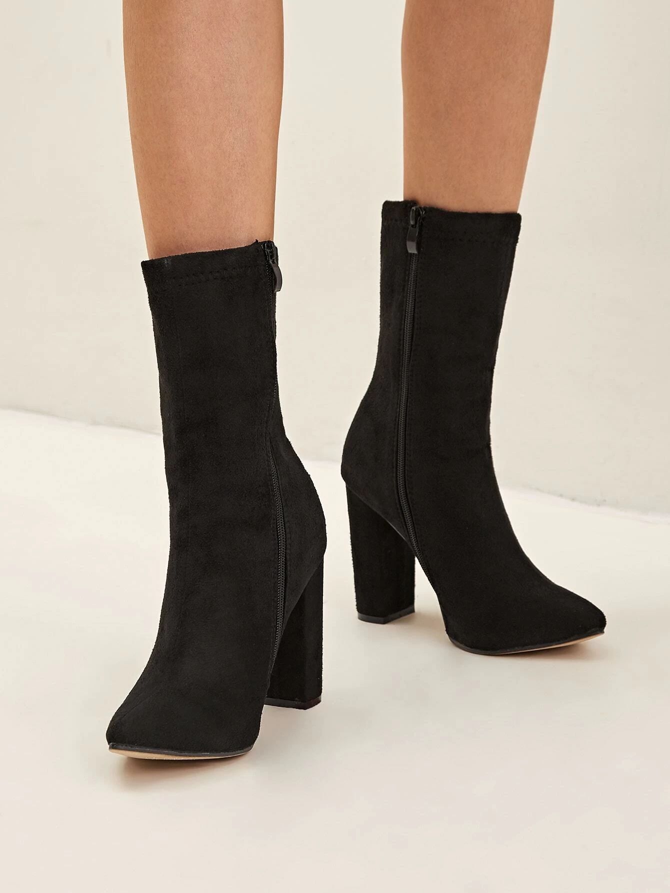 Side Zip Point Toe Chunky Boots | SHEIN