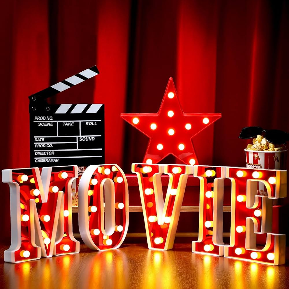 7 Pcs Large Movie Light up Letters Sign LED Movie Night Party Decorations Include Movie Letters F... | Amazon (US)