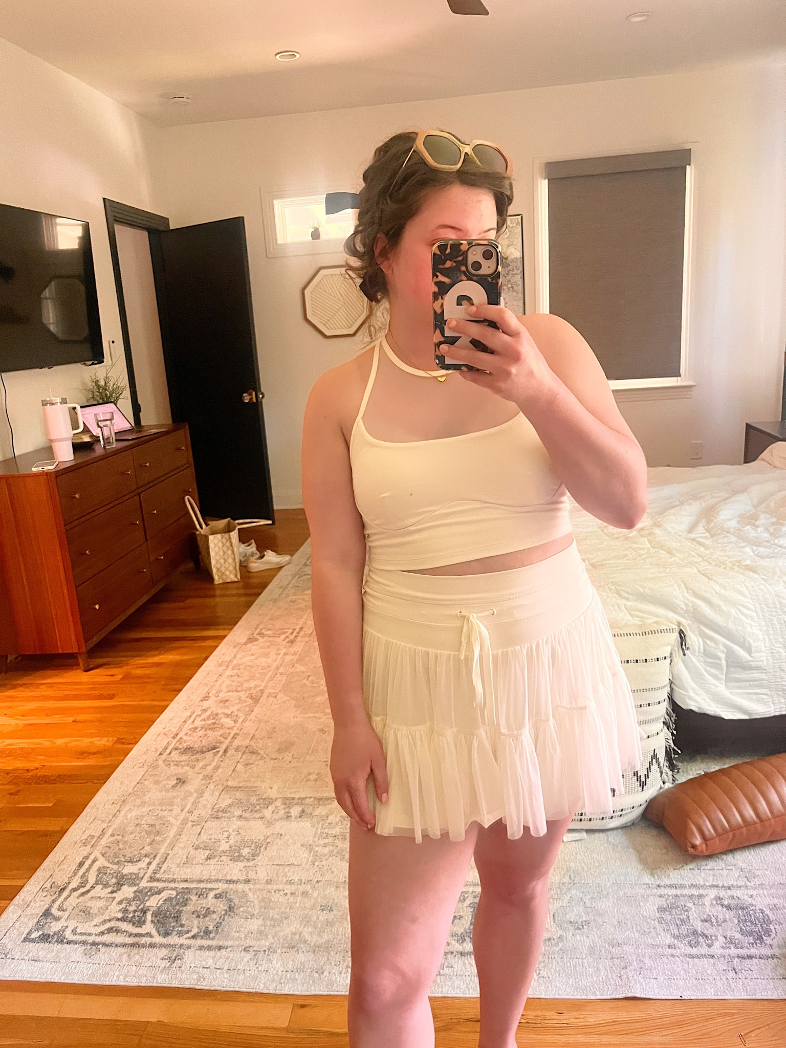 Taylor Swift popflex active set. Wearing a medium top and large skirt 