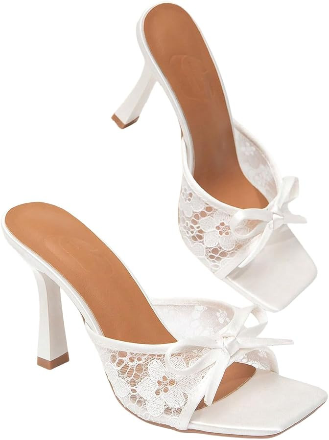 BEAUDRM Women's Lace Kitten Heels Dressy Heeled Sandals Bow Mini Heels Square Toe Party Wedding B... | Amazon (US)