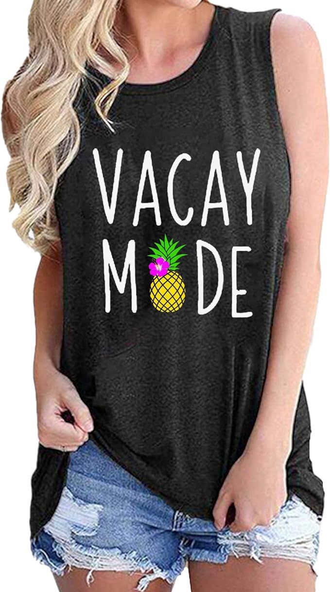Cute Pineapple Aloha Beaches Racerback Tank Tops Women Funny Hawaiian Beach Party Shirts Letter P... | Amazon (US)