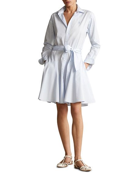 Polo Ralph Lauren Long-Sleeve A-Line Cotton Shirtdress | Neiman Marcus