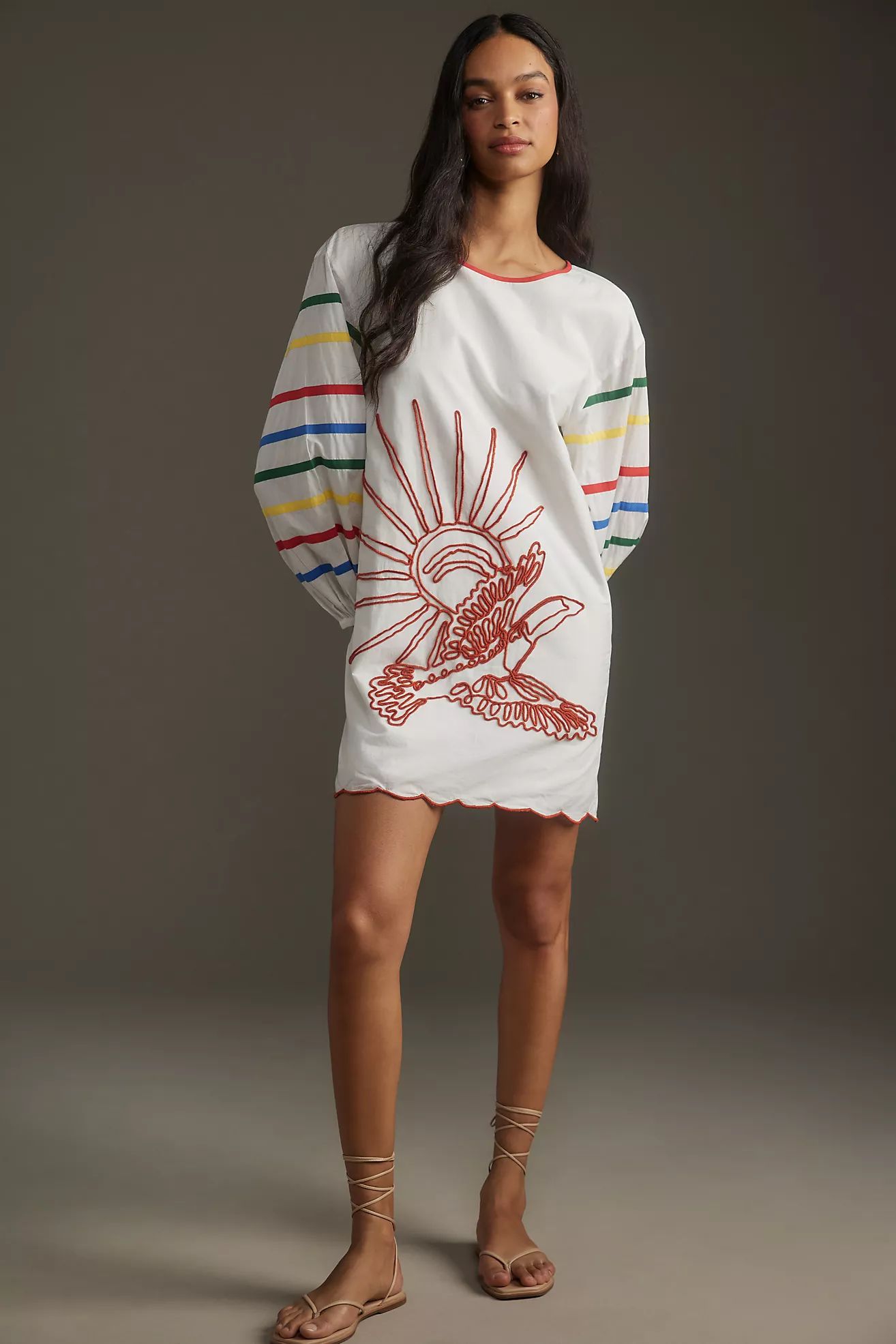 Farm Rio Long-Sleeve Scallop Mini Dress | Anthropologie (US)