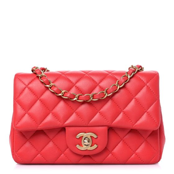 Lambskin Quilted Mini Rectangular Flap Red | FASHIONPHILE (US)