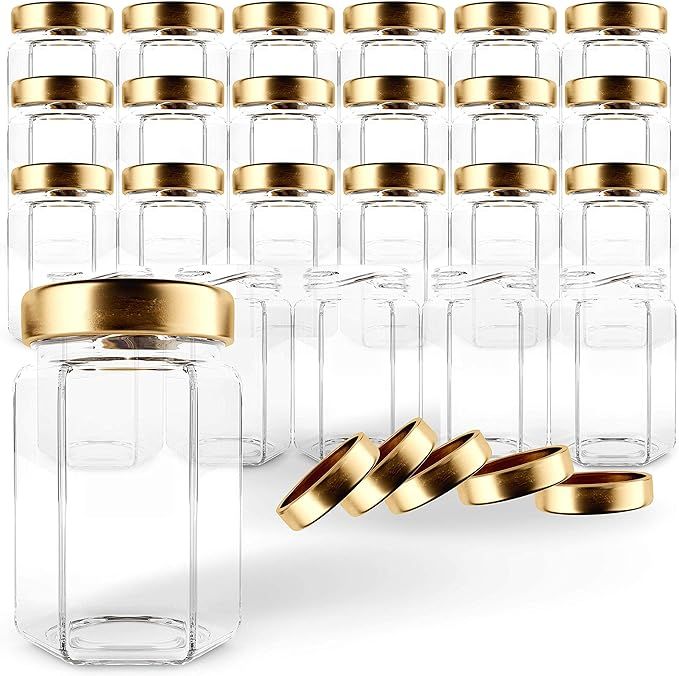 GoJars Hexagon Glass Jars 4oz Premium Food-grade. Mini Jars With Lids For Gifts, Wedding Favors, ... | Amazon (US)