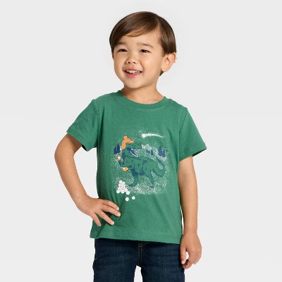 Toddler Boys' Short Sleeve Dino Snowball Graphic T-Shirt - Cat & Jack™ Green 12M | Target