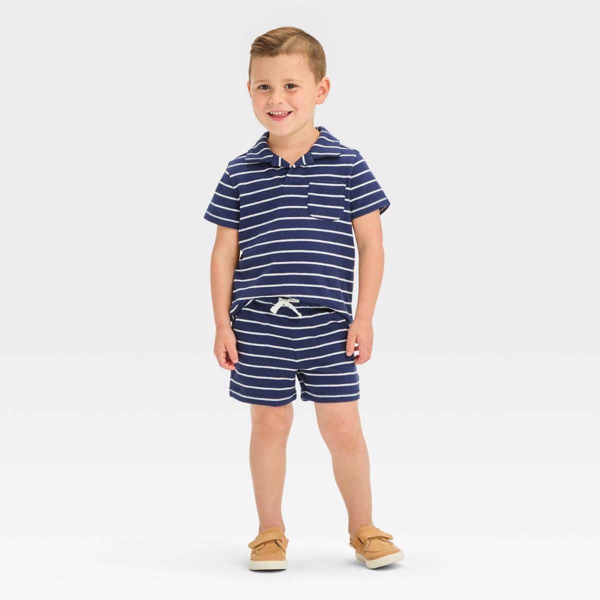 Toddler Boys' Short Sleeve Striped French Terry Set - Cat & Jack™ Navy Blue | Target