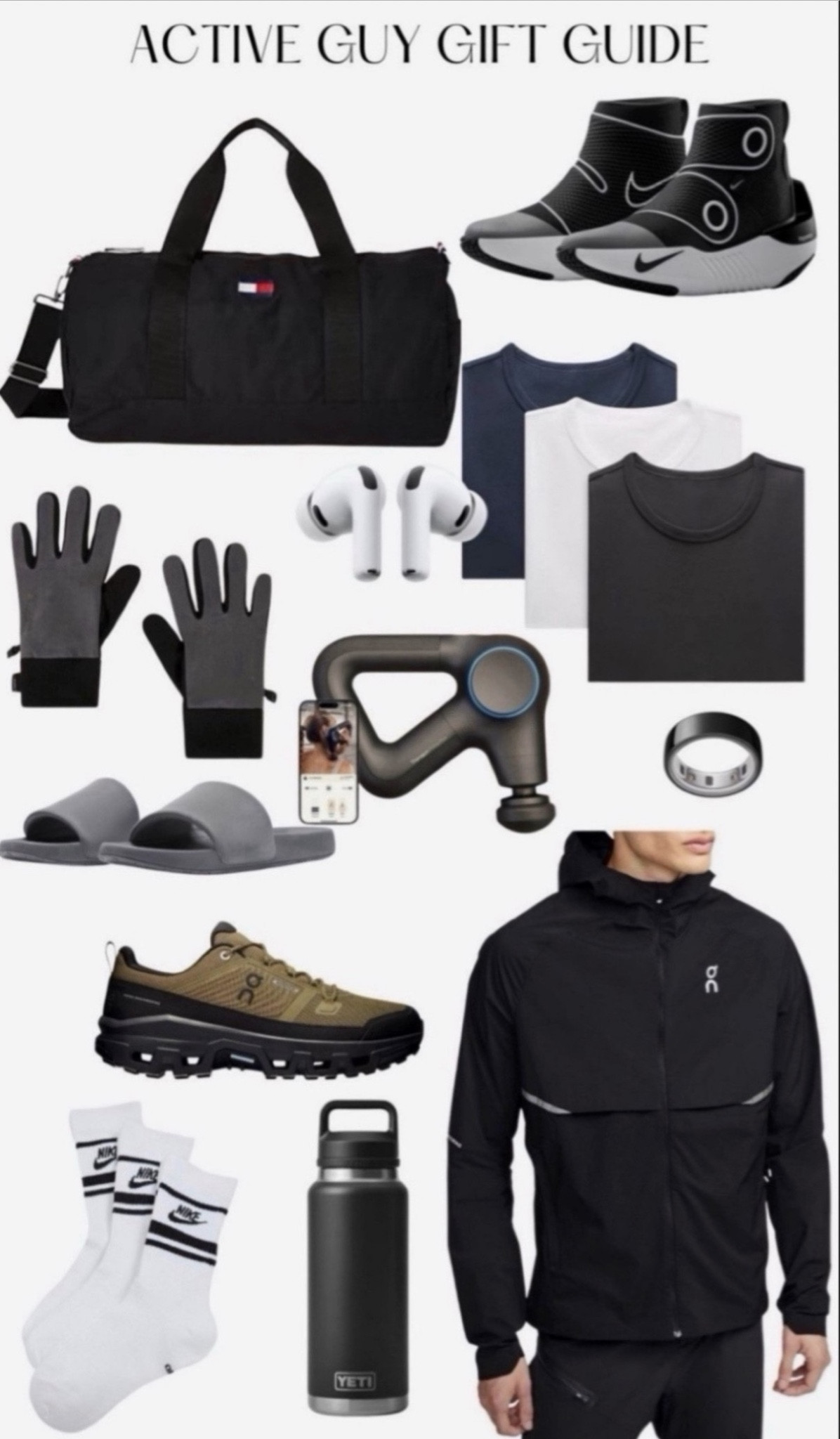 
Gift guide for active men. Shop workout and post workout essentials 
#men #gift #gifts #giftguide #workout #active #giftguideforhim #forhim #sneakers #shirts #dufflebag #bottle #socks #apple 

#stockingstuffersmen 

#LTKMens #LTKActive #LTKGiftGuide #LTKFindsUnder100 #LTKHoliday #LTKFindsUnder50
