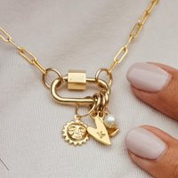 Custom Charm Necklace, Gold Carabiner Clasp, Mom Jewelry, Paperclip Chain | Etsy (US)