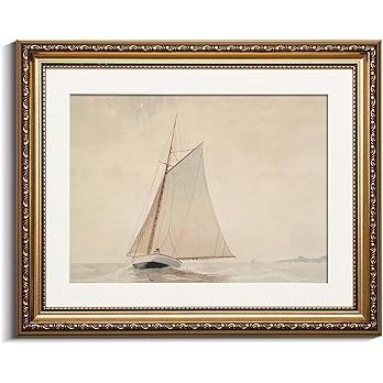 VIYYIEA Gold Framed Large Canvas Wall Art for Living Room,White Sailboat Seascape Watercolor Vint... | Amazon (US)