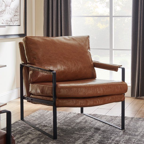Art Leon Mid Century Accent Chair PU Leather Metal Frame for Living Room - Walmart.com | Walmart (US)