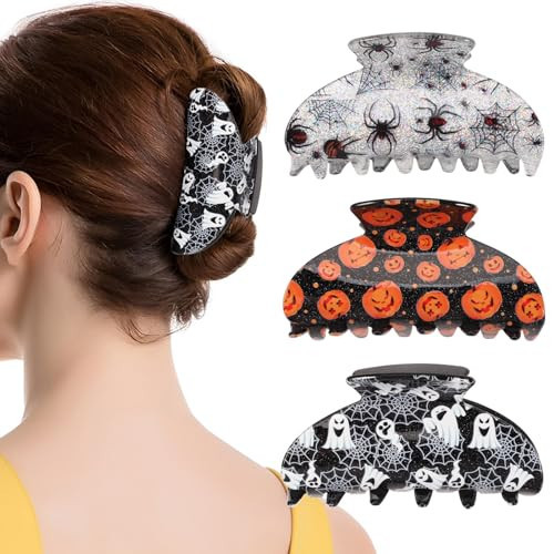 Halloween Hair Clips for Women Girls Spooky Spider Pumpkin Hair Claw Clips Non Slip Large Ghost Hair Clip for Thin Thick Hair Costume Cosplay Halloween Hair Accessories Gifts | Amazon (US)