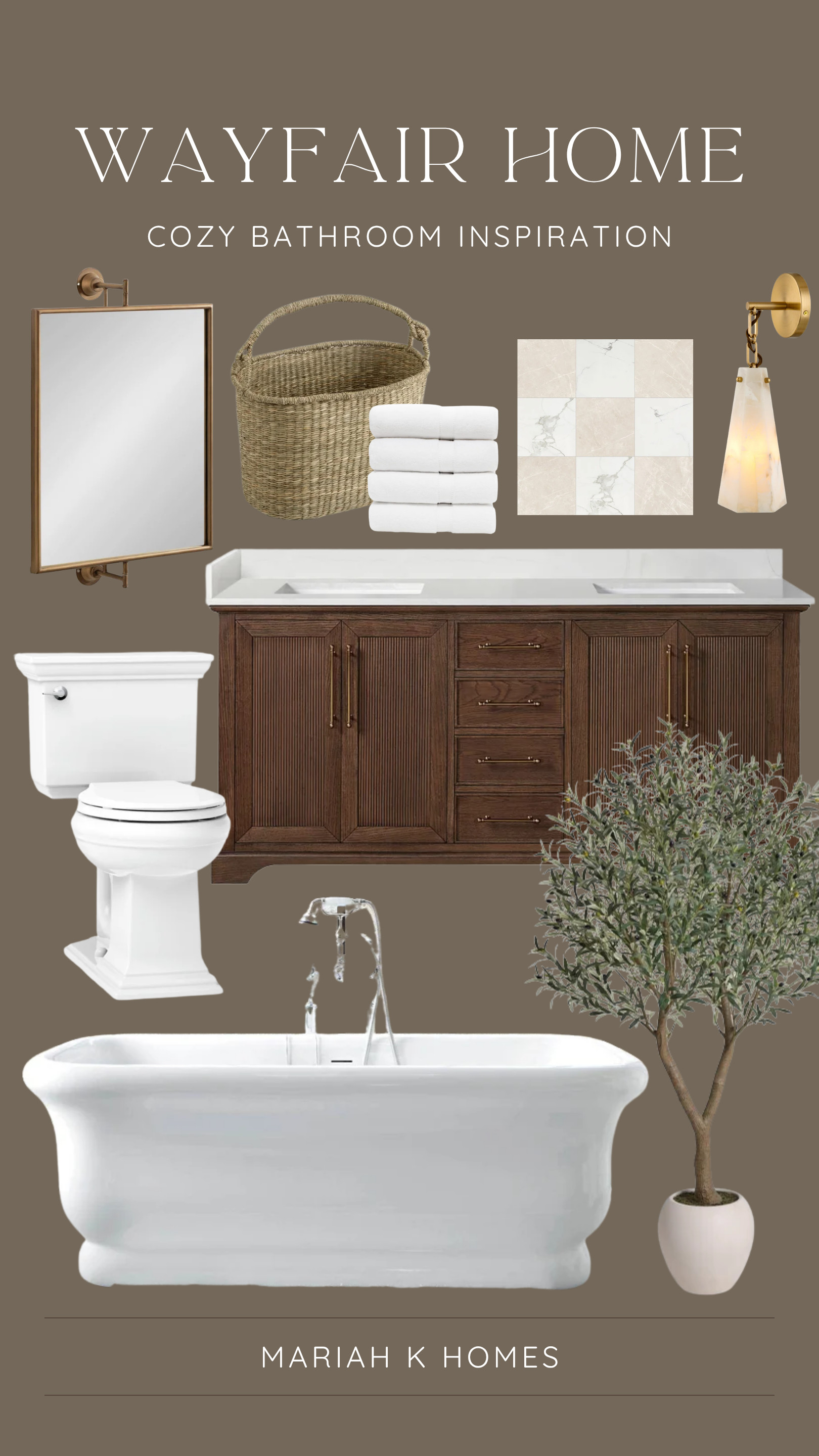 I’m loving this cozy bathroom inspiration from Wayfair! Warm, elevated, and full of beautiful details. This textured double vanity is gorgeous, and I’m obsessed with the curves on this floating tub! #Wayfair #WayfairHome #BathroomInspiration #BathroomDecor #BathroomDesign #DoubleVanity #FreestandingTub #HomeInspo #mariahkoehle #mariahkhomes #socialagentcircle #expluxury #exprealty 

 #LTKHome #LTKSaleAlert