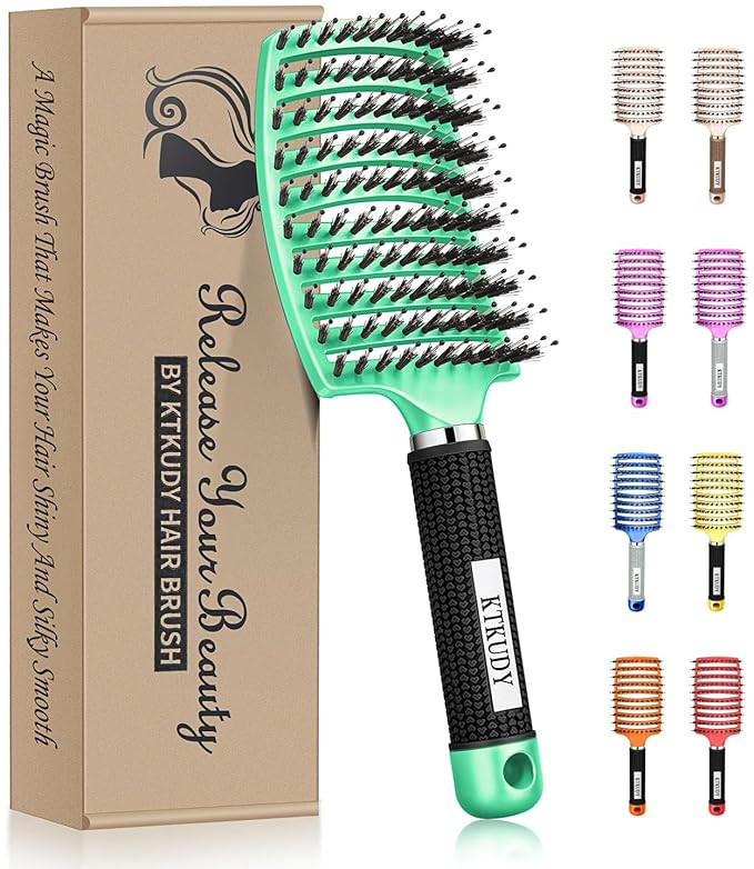 KTKUDY Detangling Brush Boar Bristles Hair Brush Make Hair Shiny & Healthier Curved and Vented De... | Amazon (US)