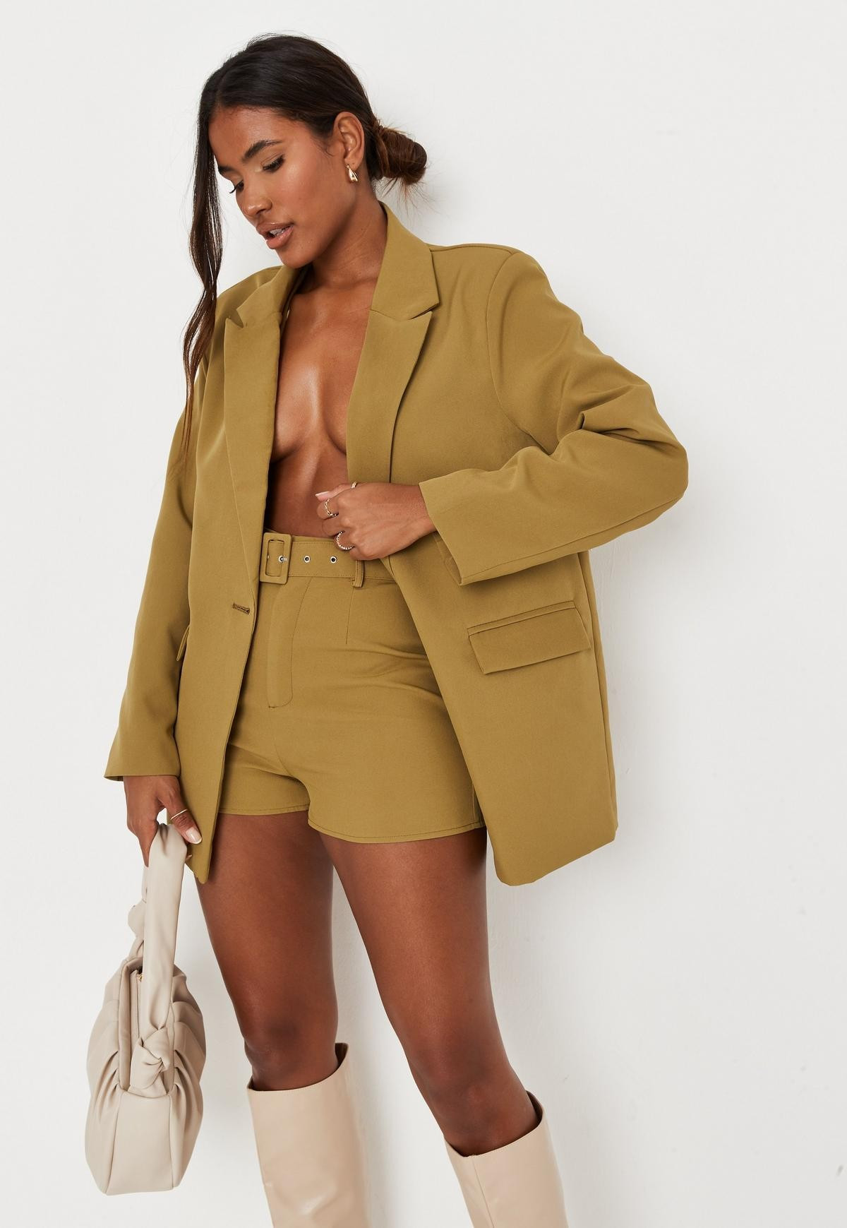 Missguided - Khaki Tailored Belted Shorts | Missguided (US & CA)