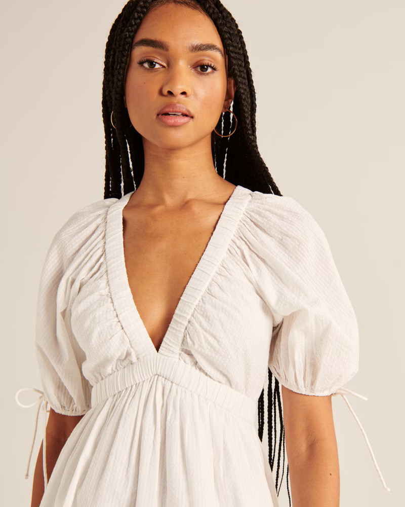 Textured Puff Sleeve Babydoll Mini Dress | Abercrombie & Fitch (US)