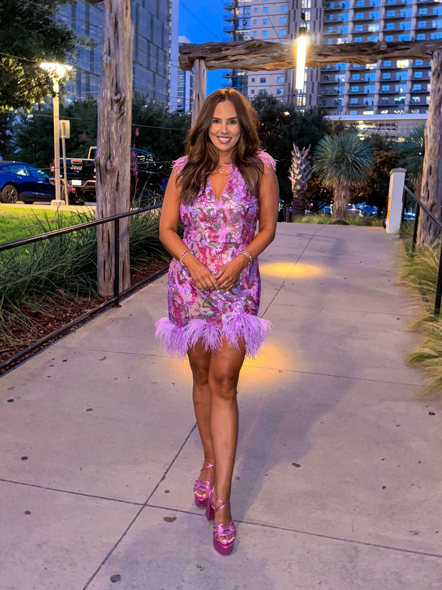 Birthday dress. Sequin dress. Feather dress. Nadine merabi. Dallas. Designer outfit  

#LTKParties #LTKMidsize #LTKStyleTip