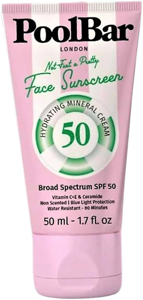 PoolBar Mineral Face Sunscreen Cream SPF 50, Hydrating Mineral, Vitamin C, E, and Ceramide, Non S... | Amazon (US)