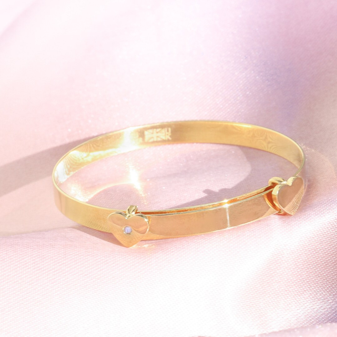 14K Gold Plated Silver 1st Diamond Baby Bangle With Real Diamond - Keepsake Jewelry Bracelet Cuff... | Etsy (US)