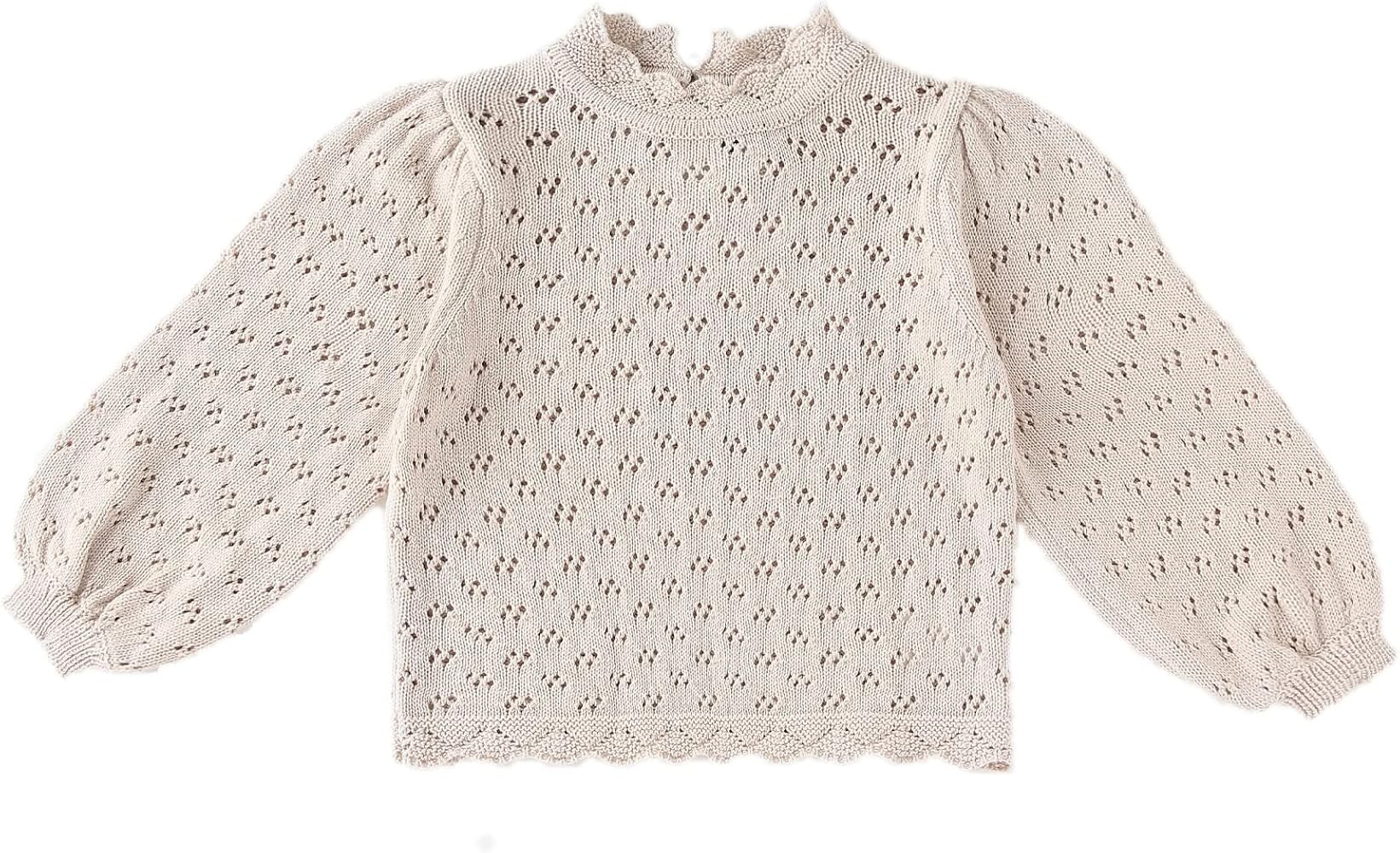 Baby Girls Lace Sweater Toddler Cotton Knit Pullovers Kids Crochet Ruffle Lantern Sleeve Blouses ... | Amazon (US)