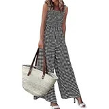 PRETTYGARDEN One Piece Jumpsuits for Women Summer Sleeveless Smocked Gingham Wide Leg Date Night ... | Walmart (US)