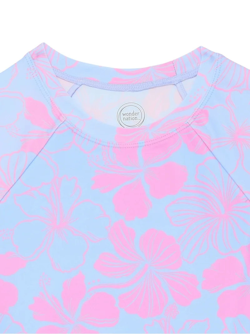Wonder Nation Girls Short Sleeve Rash Guard Swim Set, 2-Piece, Sizes 4-18 | Walmart (US)