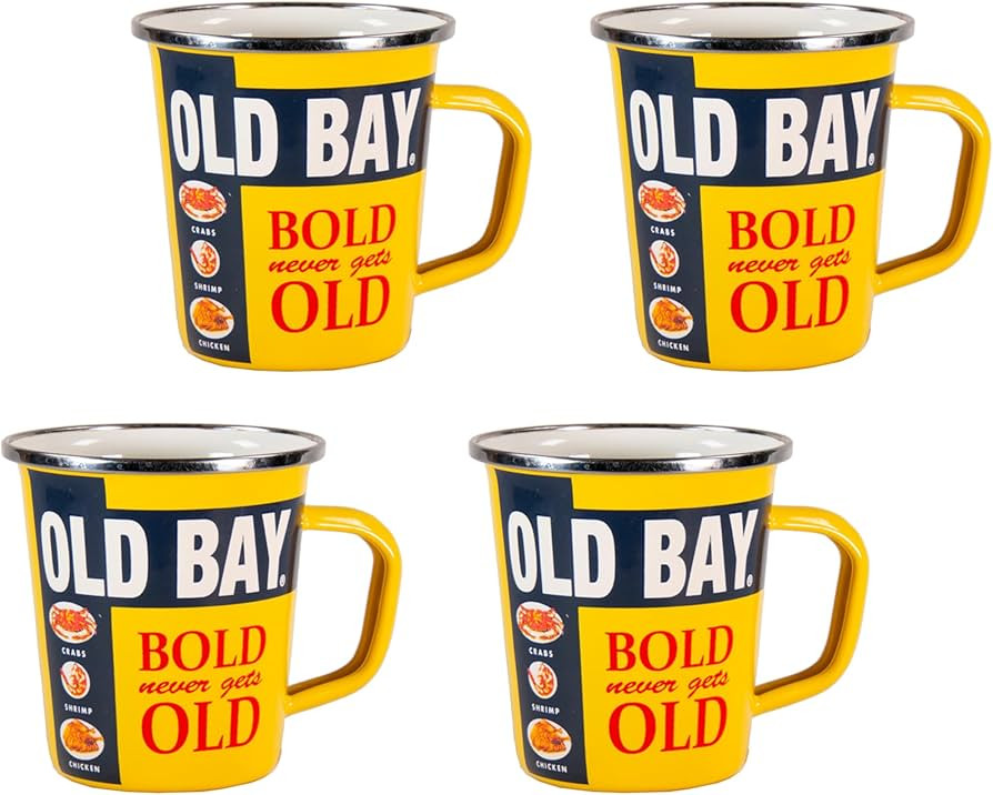 Golden Rabbit Enamelware Latte Coffee or Tea Mugs, 16 ounce, Old Bay, Set of 4 | Amazon (US)