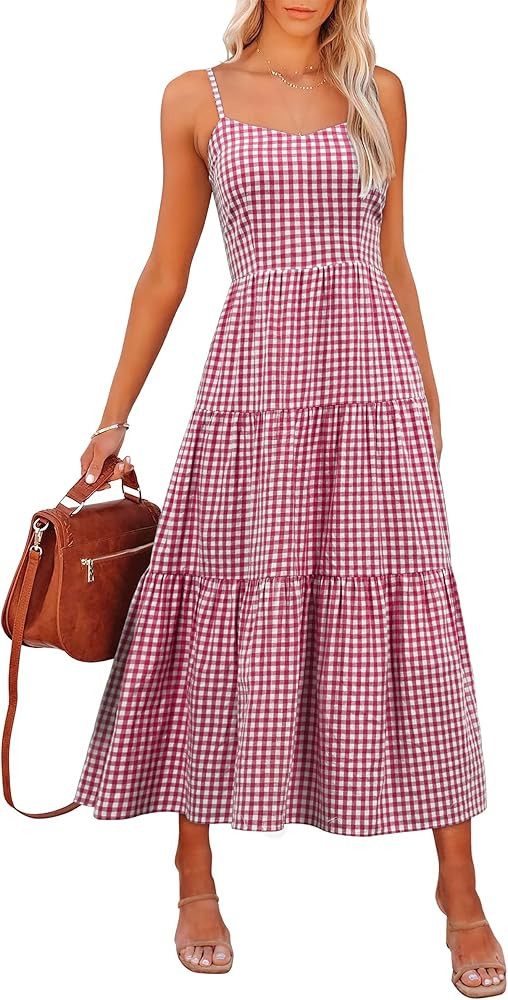 ANRABESS Womens Summer Midi Dresses Casual Striped Plaid Sleeveless Flowy Maxi Dress 2026 Beach V... | Amazon (US)