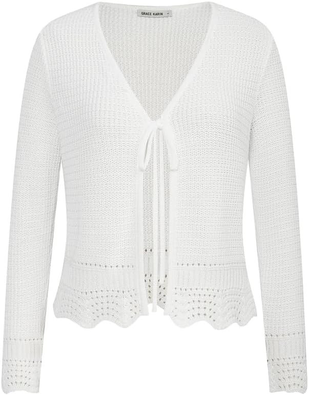 GRACE KARIN Women's Long Sleeve Cardigan Tie Front V Neck Crochet Lightweight Shrug Sweaters for ... | Amazon (US)