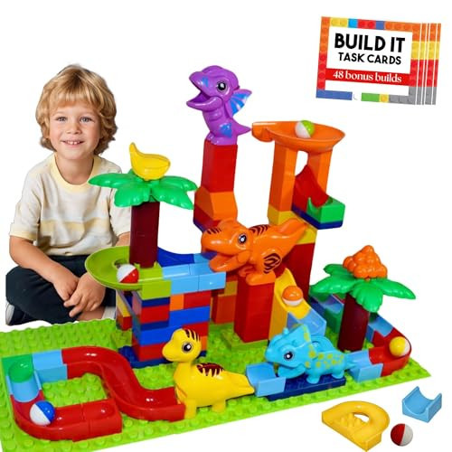 Marble Run for Kids Ages 3-5 & Up (160 pcs)- Dino Dash Building Block Marble Track Compatible w/Duplo Blocks - STEM Marble Run Set - Montessori Marble Runs for Kids 4-8 - Marble Set | Amazon (US)