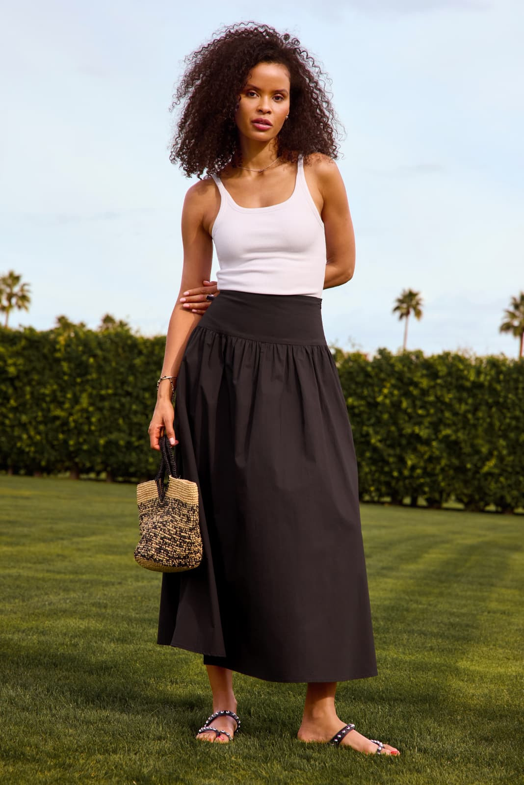 EVEREVE Women's Sarah Poplin Maxi Skirt, Size Medium, Black | Evereve