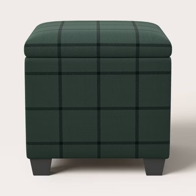 Windowpane Plaid Pattern Storage Ottoman Green/Black - Woolrich x Target | Target