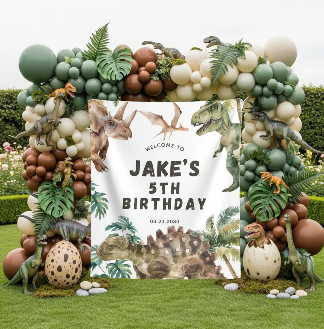 Dinosaur Birthday Photo Backdrop Custom Jurassic Birthday Banner Trex Party Welcome Sign Prehisto... | Etsy (US)