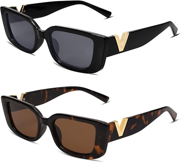 Allarallvr Lentes de sol rectangulares para mujer, estilo retro de los años 90, Y2K, clásicos, ... | Amazon (US)