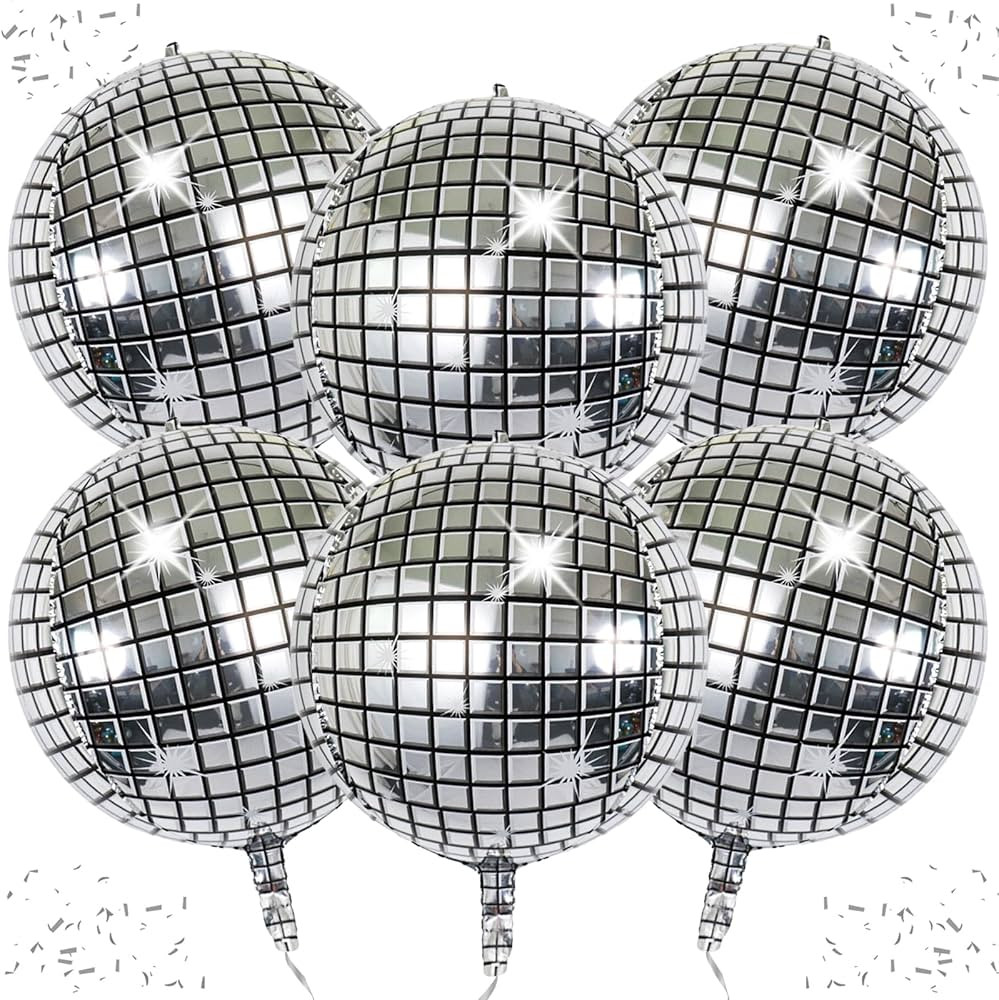 disco balloon, 6-pack 22 inch silver disco ball balloon decorations, 4D disco ball balloons for d... | Amazon (US)