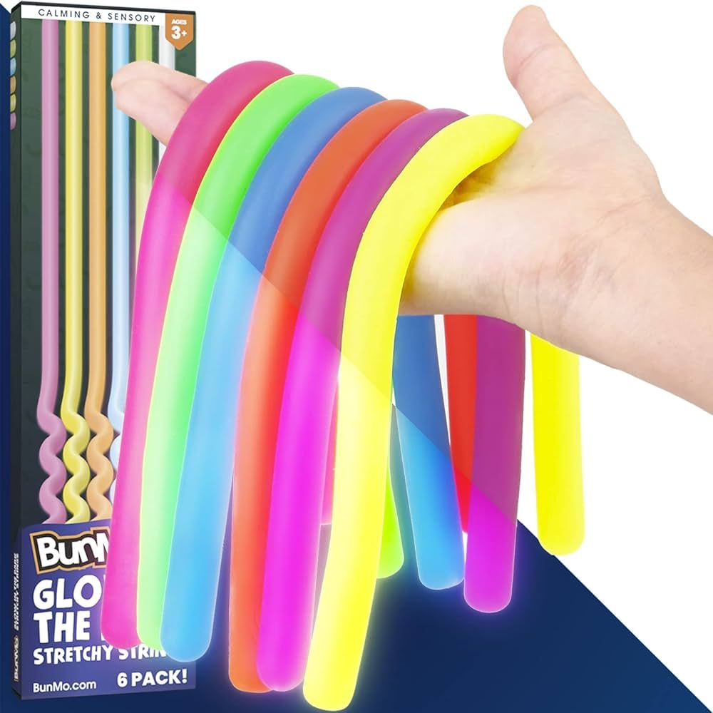 BUNMO Glow in The Dark Stretchy Strings 6pk Easter Basket Stuffers | Calming Sensory Toy | Addict... | Amazon (US)
