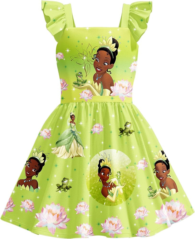 Toddler Girls Princess Dress Frog Cartoon Printed Home Casual Wear Birthday Gift for Kids 2-8 Yea... | Amazon (US)
