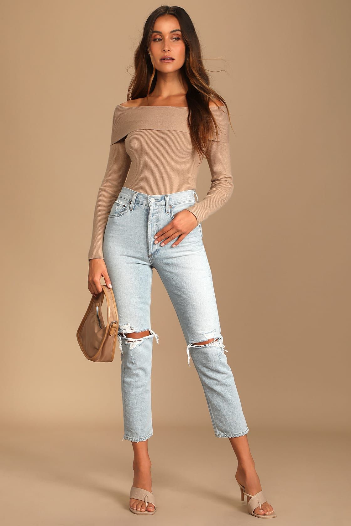 Always Understood Tan Ribbed Knit Off-the-Shoulder Sweater | Lulus (US)