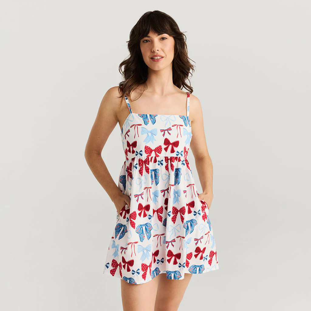 Bows White Smocked Martha Women's Bamboo Challis Mini Dress | Posh Peanut\u00ae | Posh Peanut